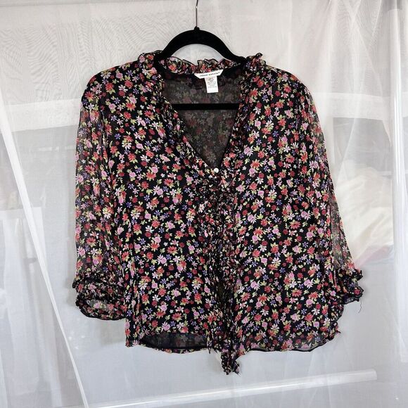 Vintage Richard Malcom 100% silk button down floral blouse Md whimsygoth boho - Picture 4 of 10
